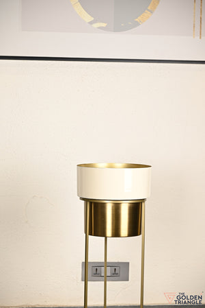 Arzola Enameled Metal Planter - Beige & Gold