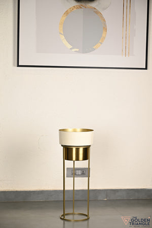 Arzola Enameled Metal Planter - Beige & Gold