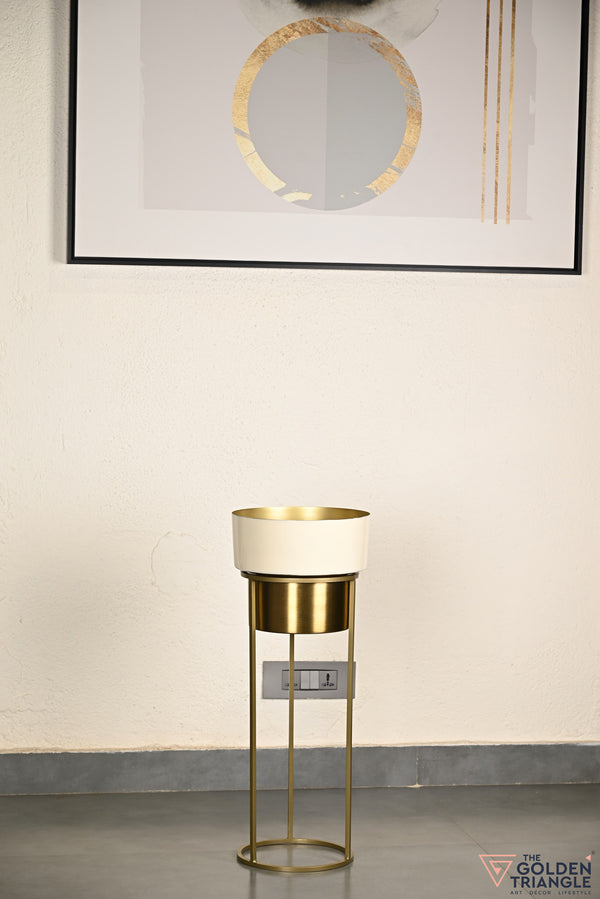 Arzola Enameled Metal Planter - Beige & Gold