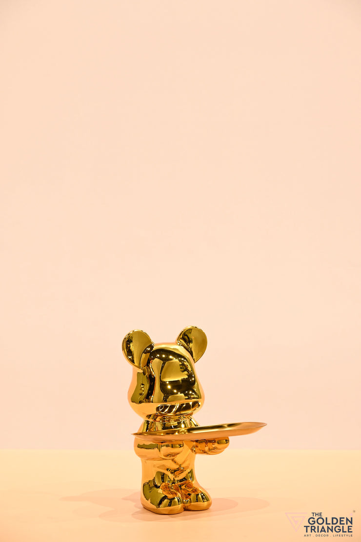 Rocco Electroplated Bear holding a Tray - Gold