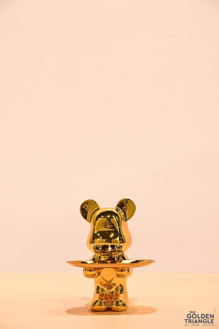 Rocco Electroplated Bear holding a Tray - Gold