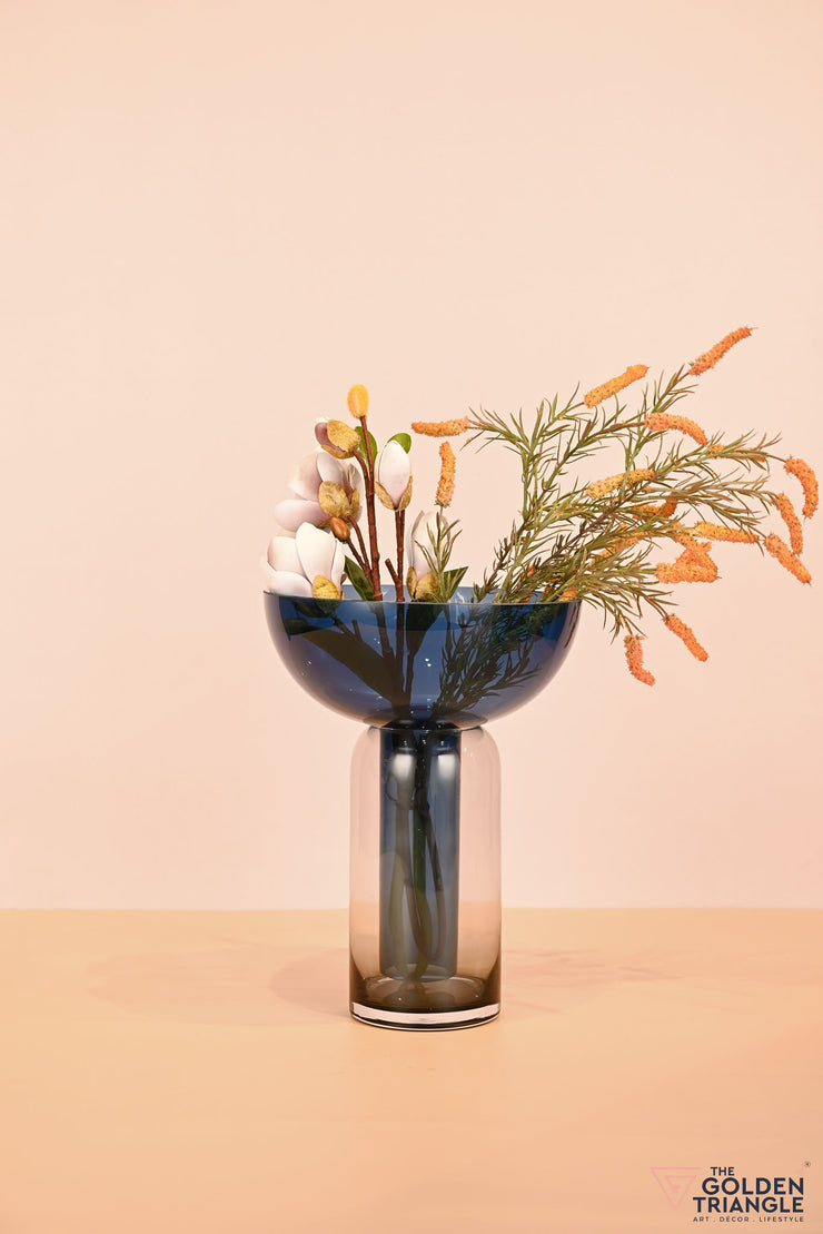 Eliza Funnel Glass Vase - Big - Blue