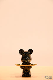 Rocco Electroplated Bear holding a Tray - Gun Metal