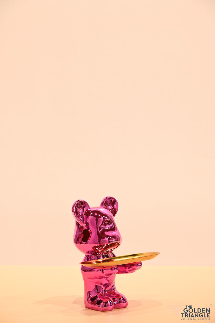 Rocco Electroplated Bear holding a Tray - Pink