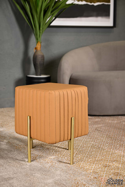 Square faux leather pouffe with metal legs