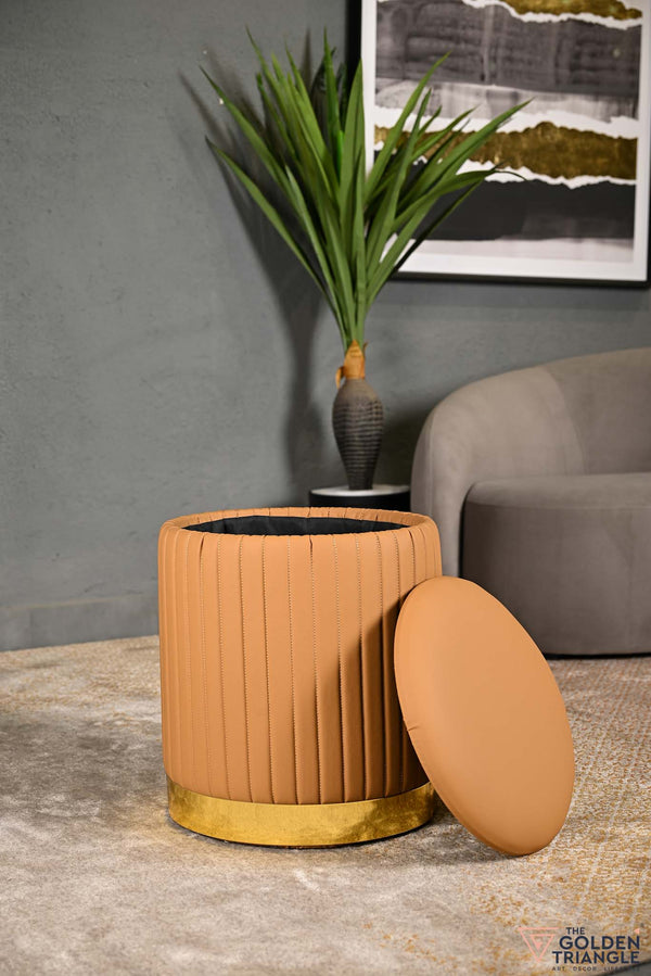 Yoshi Leatherette Storage Pouffe - beige