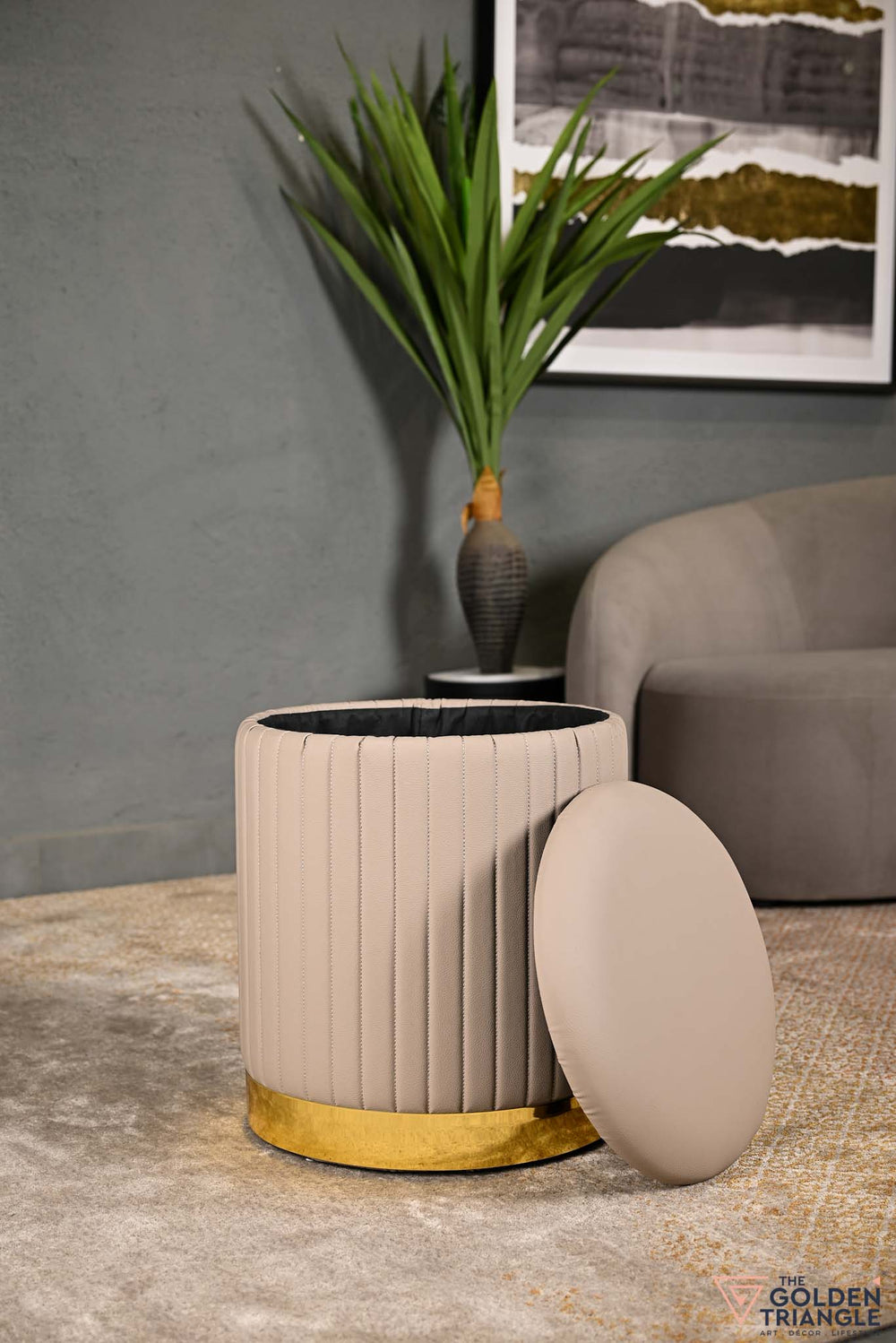 Yoshi Leatherette Storage Pouffe - Beige