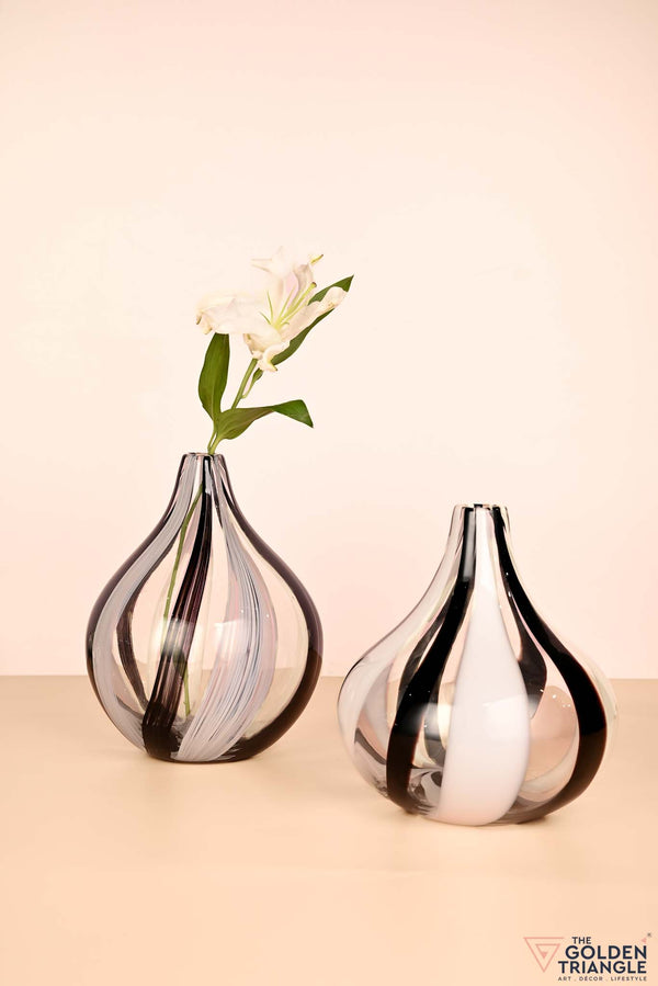 Stripe Swirl Glass Vase - Black & White