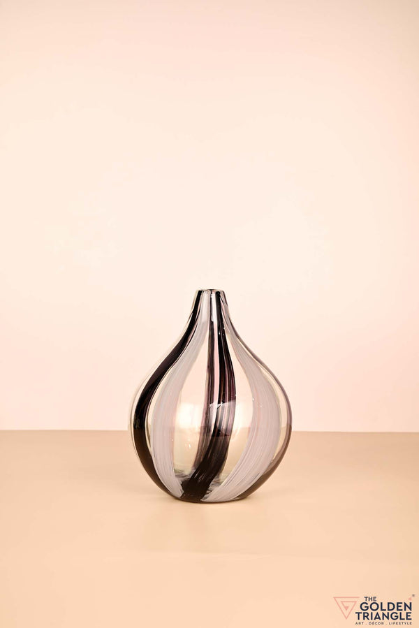 Stripe Swirl Glass Vase - Black & White