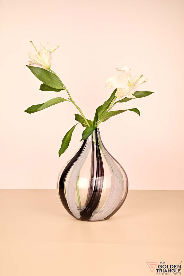 Stripe Swirl Glass Vase - Black & White
