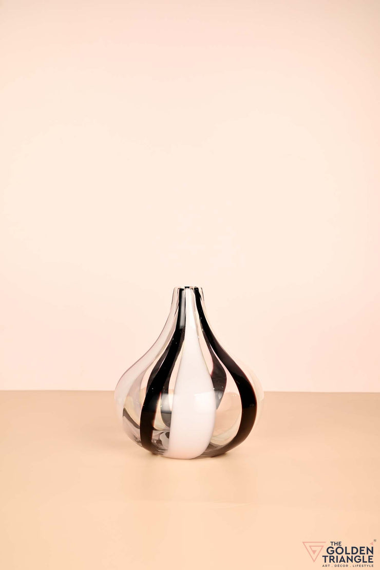 Stripe Swirl Glass Vase - Black & White