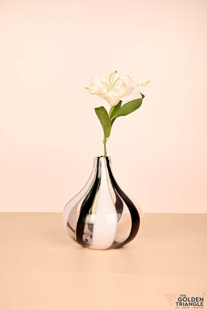 Stripe Swirl Glass Vase - Black & White
