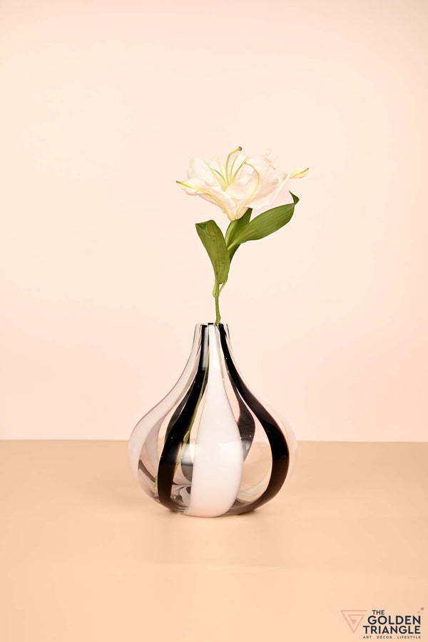 Stripe Swirl Glass Vase - Black & White