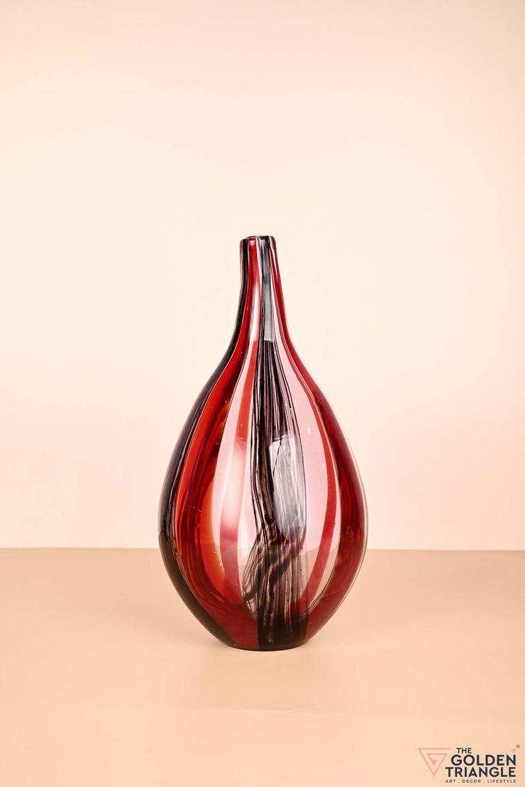 Stripe Swirl Glass Vase - Red & Black
