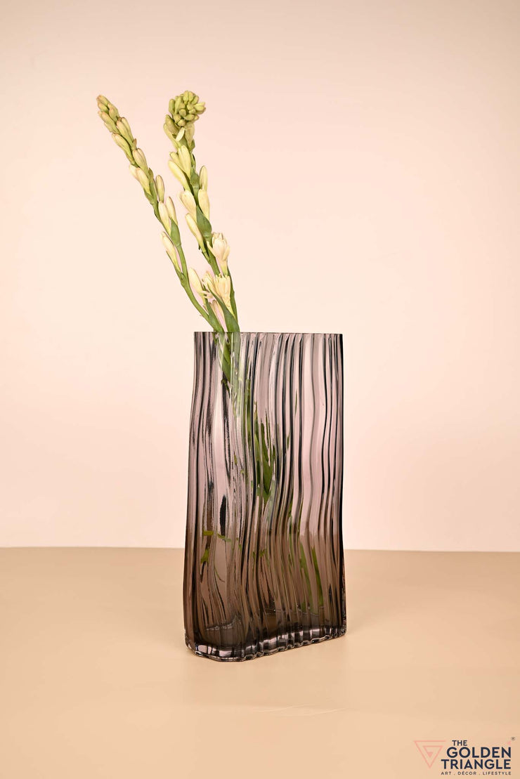 Fluted Flow Glass Vase - Smoke