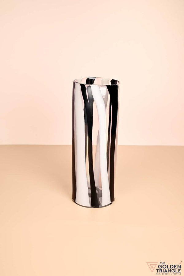 Stripe Swirl Cylindrical Glass Vase - White & Black