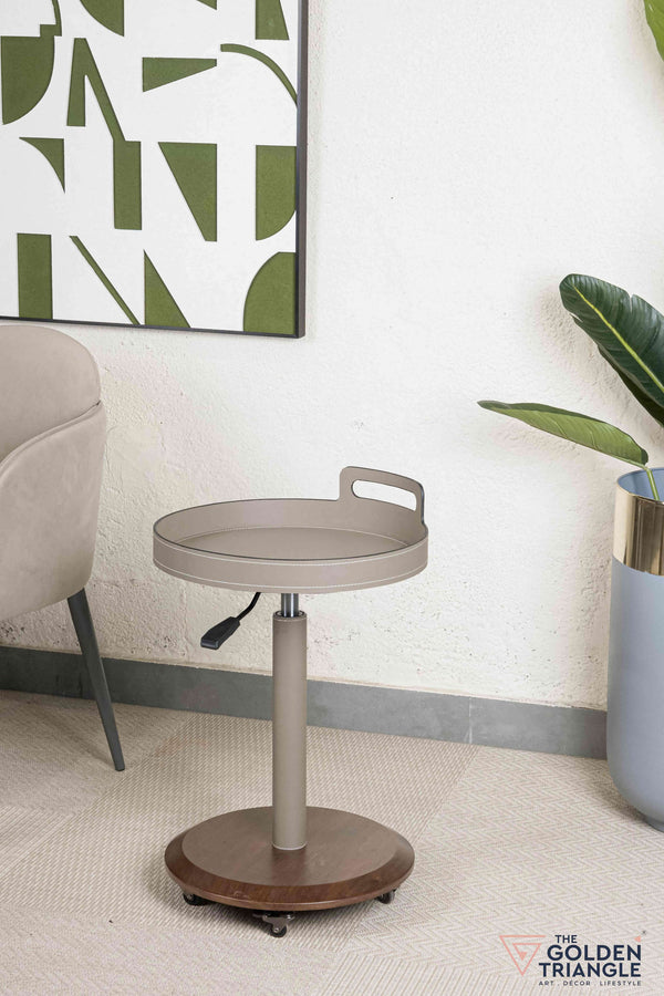 Esla Adjustable Side Table with Lockable Wheels - Greige