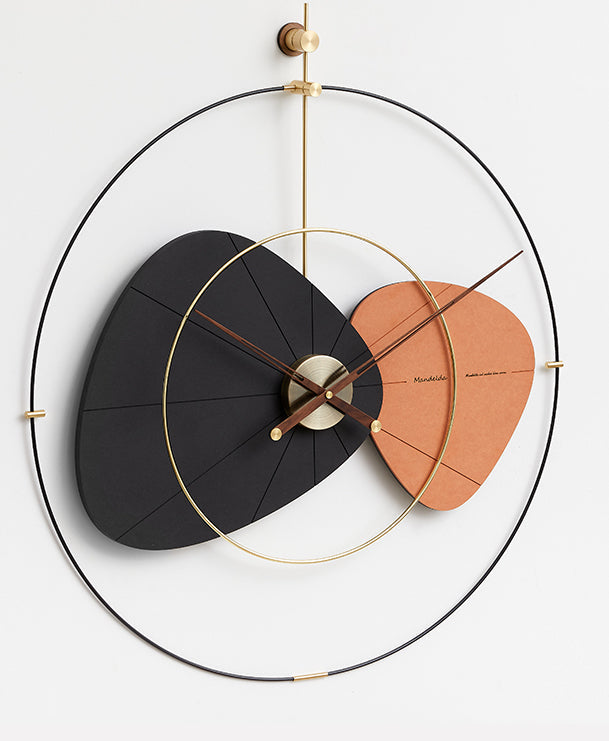 Black & Orange Modern Wall Clock with metal ring