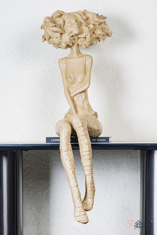Trixie Sitting Girl Sculpture - Beige