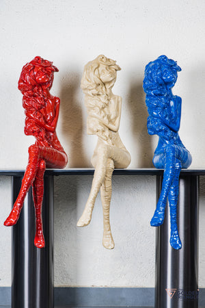 Dippy Sitting Girl Sculpture - Blue