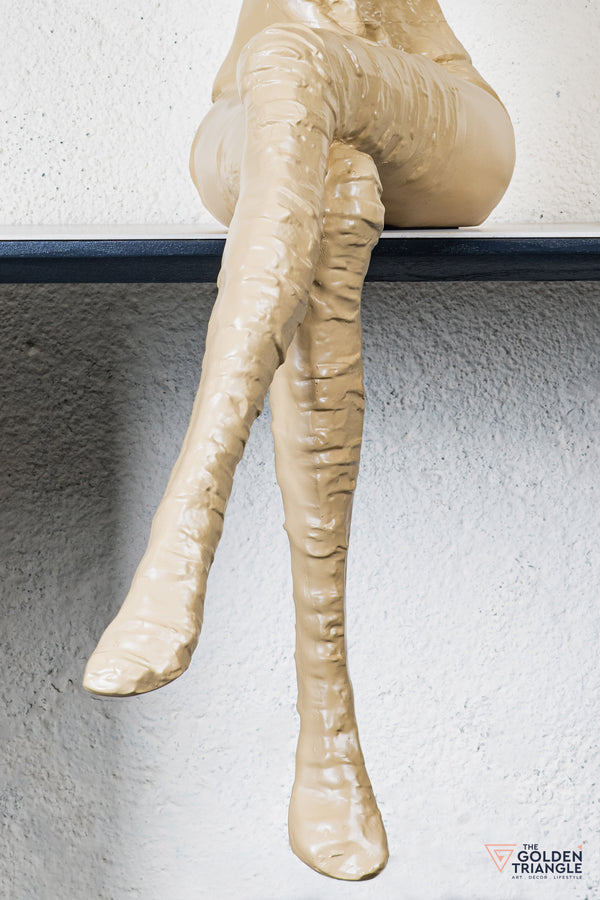 Dippy Sitting Girl Sculpture - Beige