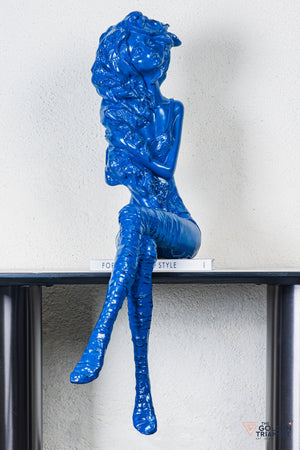 Dippy Sitting Girl Sculpture - Blue
