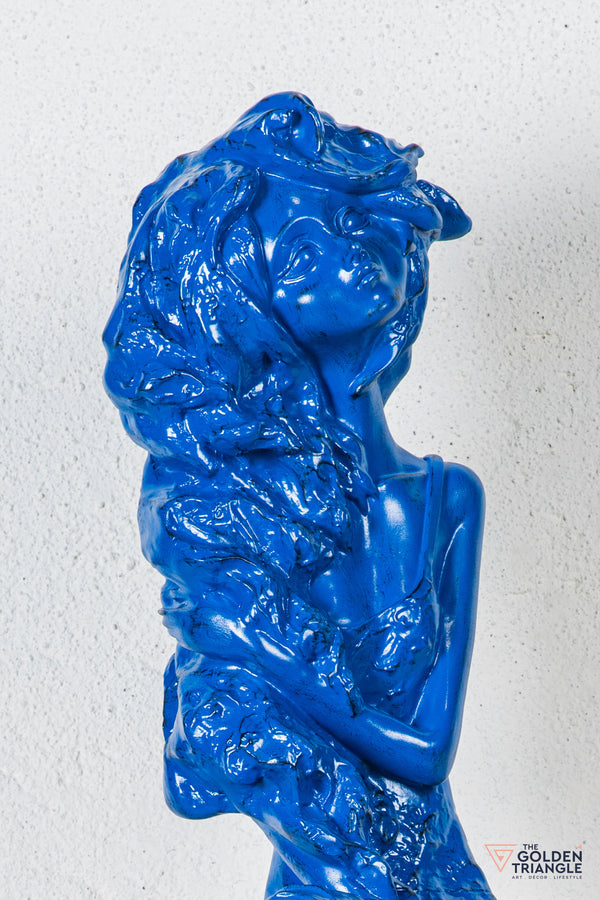 Dippy Sitting Girl Sculpture - Blue