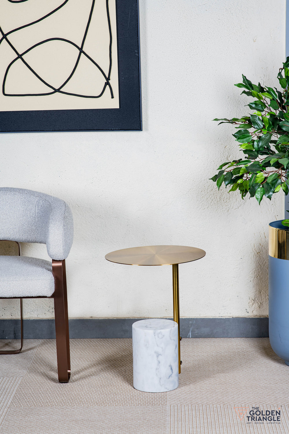 Fiorelle Marble & Metal Side Table - White