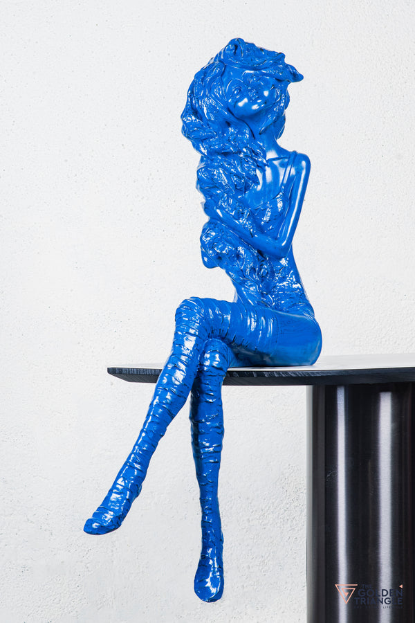 Dippy Sitting Girl Sculpture - Blue