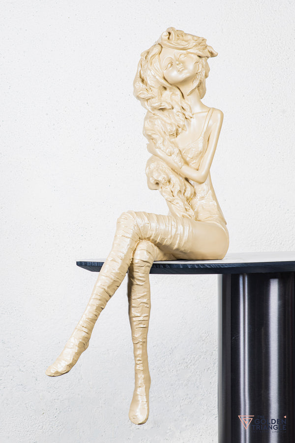 Dippy Sitting Girl Sculpture - Beige