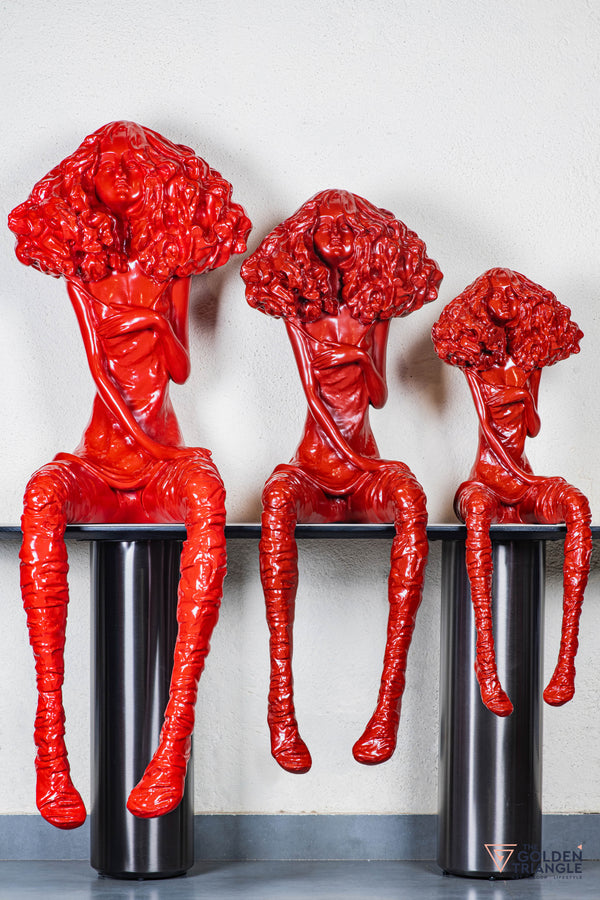 Moxie Sitting Girl Sculpture  - Red