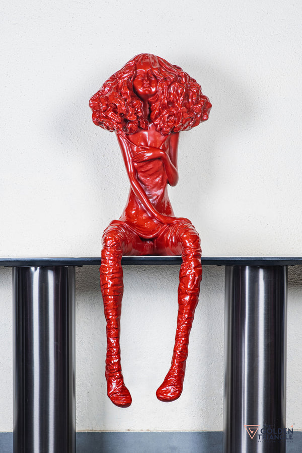 Moxie Sitting Girl Sculpture  - Red