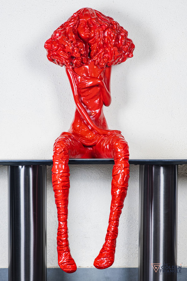 Moxie Sitting Girl Sculpture  - Red