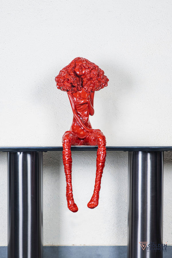 Moxie Sitting Girl Sculpture  - Red