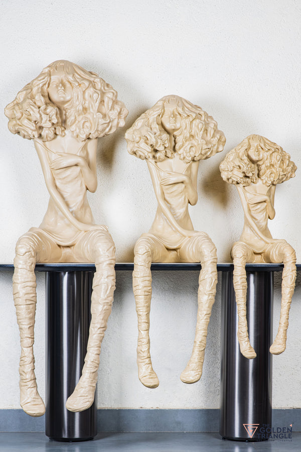 Moxie Sitting Girl Sculpture  - Beige