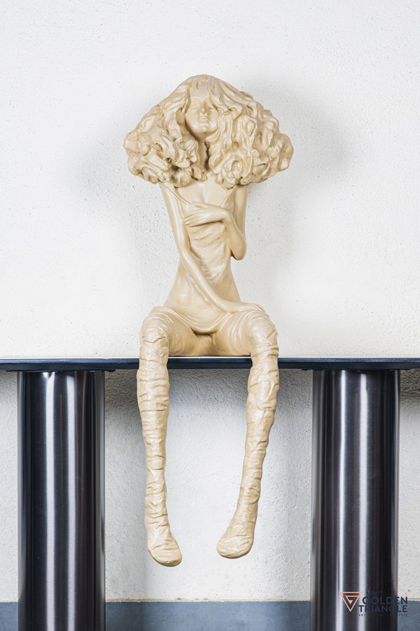 Moxie Sitting Girl Sculpture  - Beige
