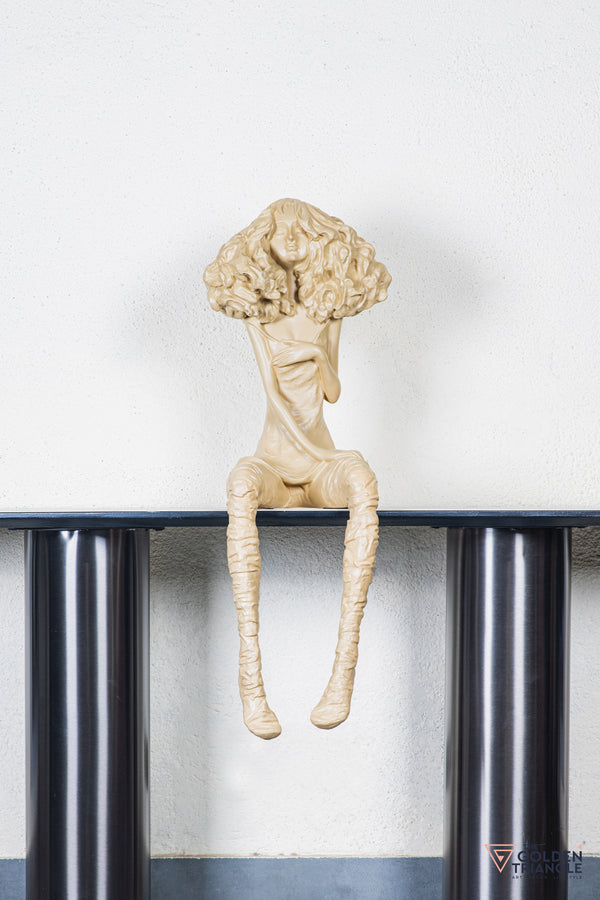 Moxie Sitting Girl Sculpture  - Beige