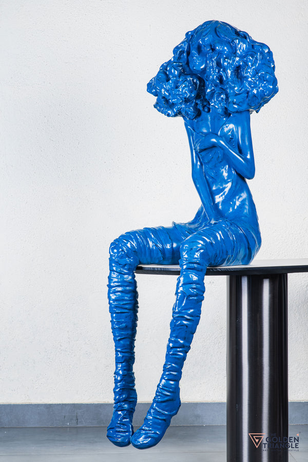Moxie Sitting Girl Sculpture  - Blue