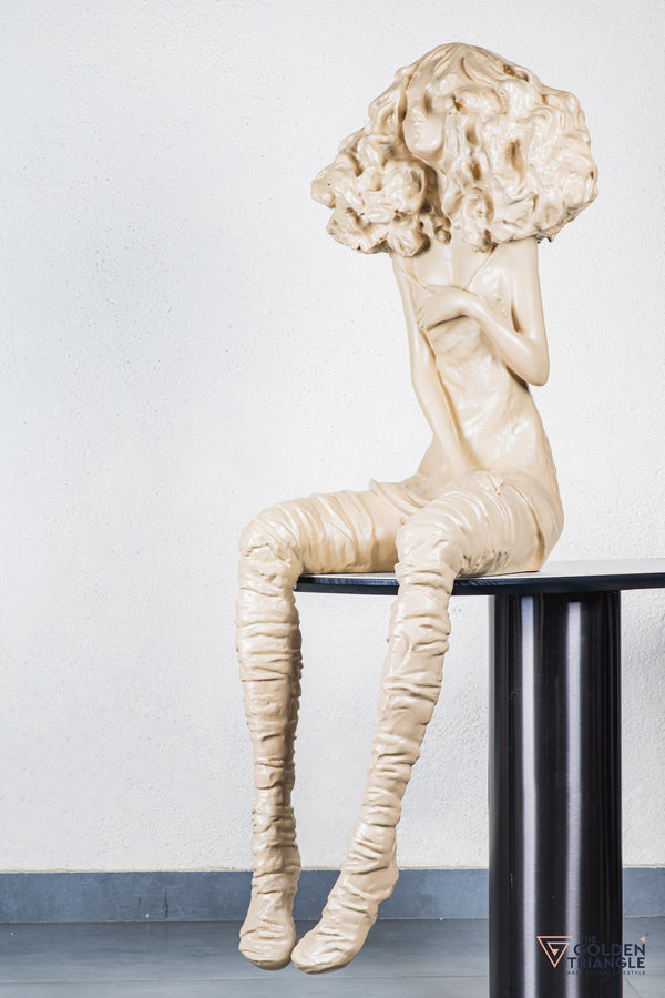 Moxie Sitting Girl Sculpture  - Beige