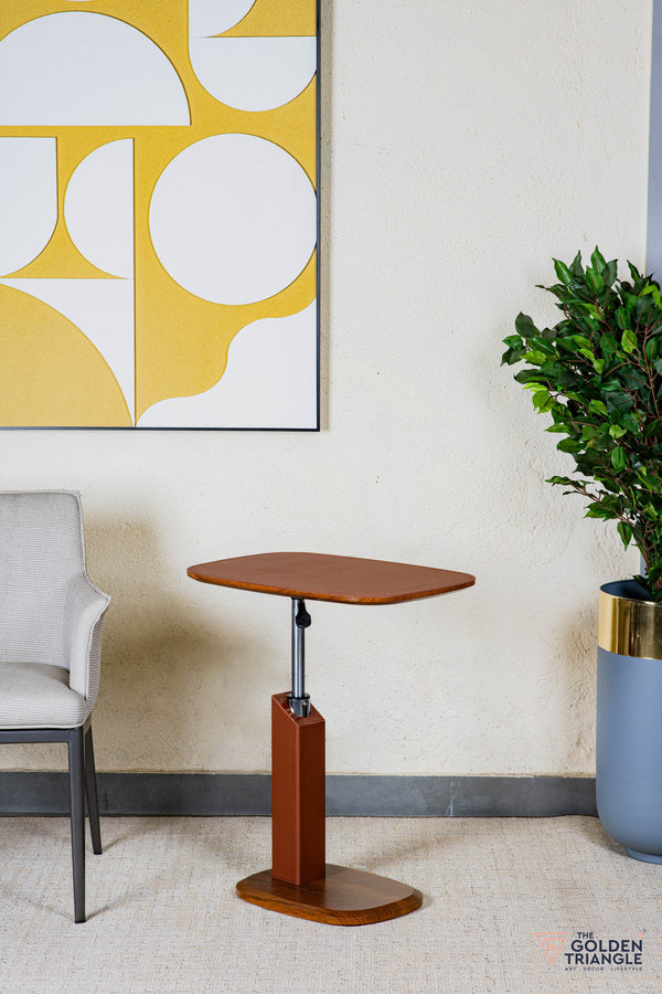 Cortado Adjustable Side Table with Wheels - Tan