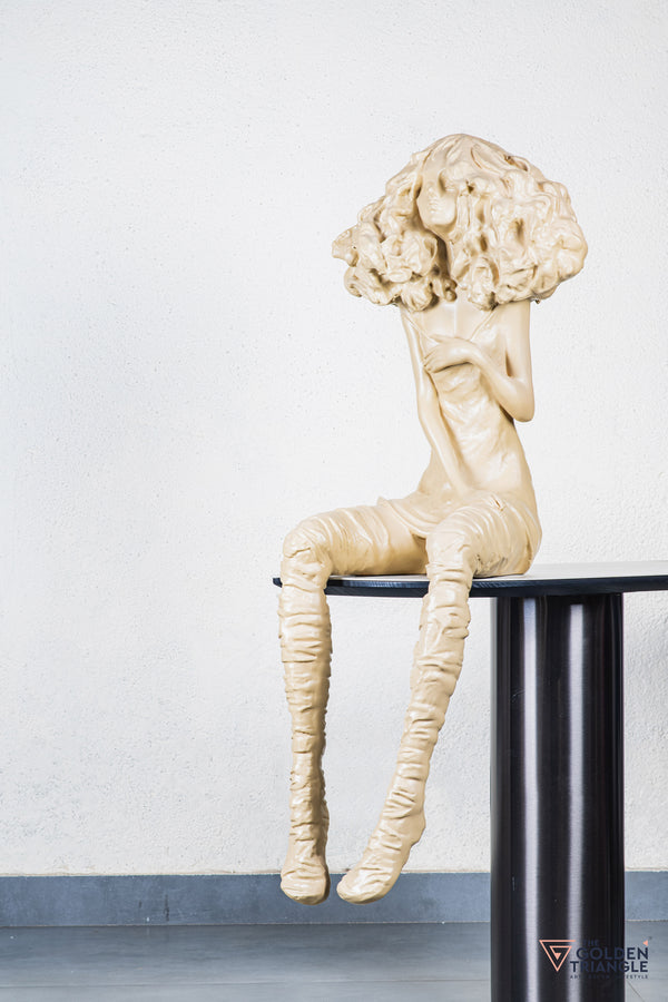 Moxie Sitting Girl Sculpture  - Beige
