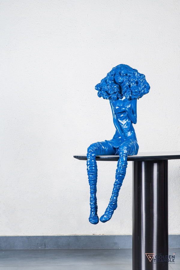 Moxie Sitting Girl Sculpture  - Blue