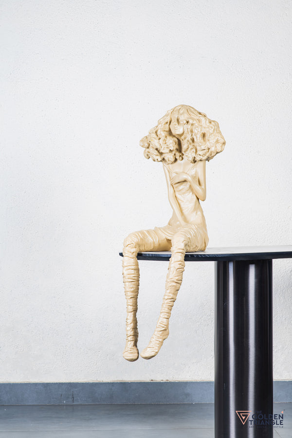 Moxie Sitting Girl Sculpture  - Beige