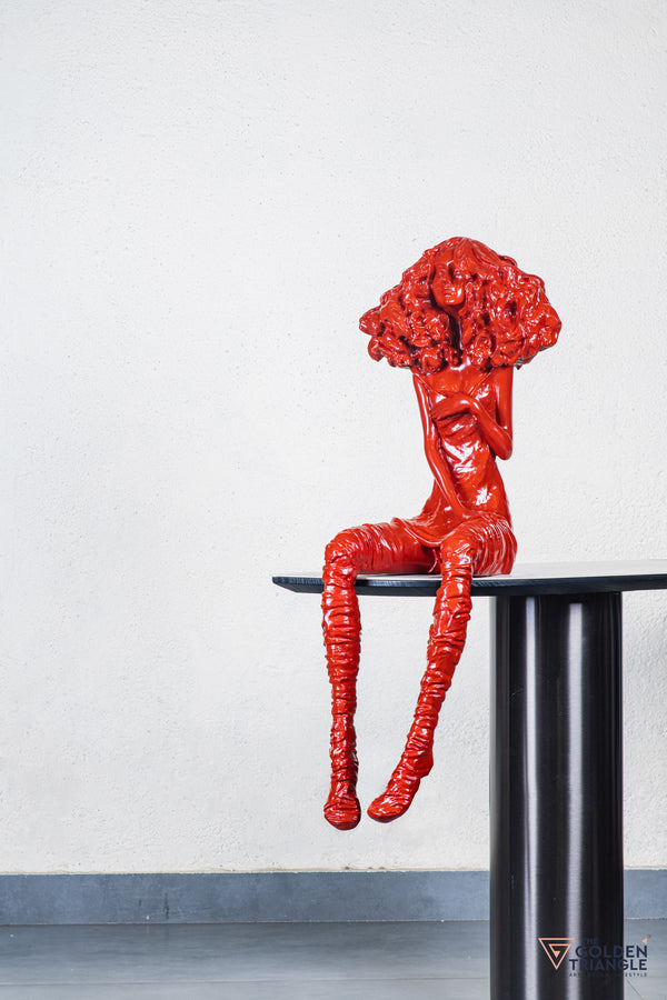 Moxie Sitting Girl Sculpture  - Red