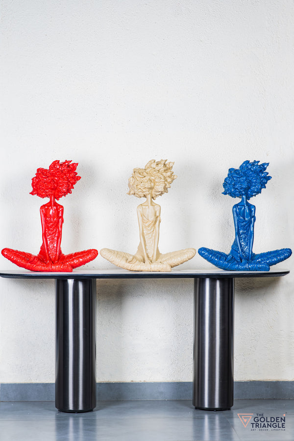 Pixie Sitting Girl Sculpture - Blue