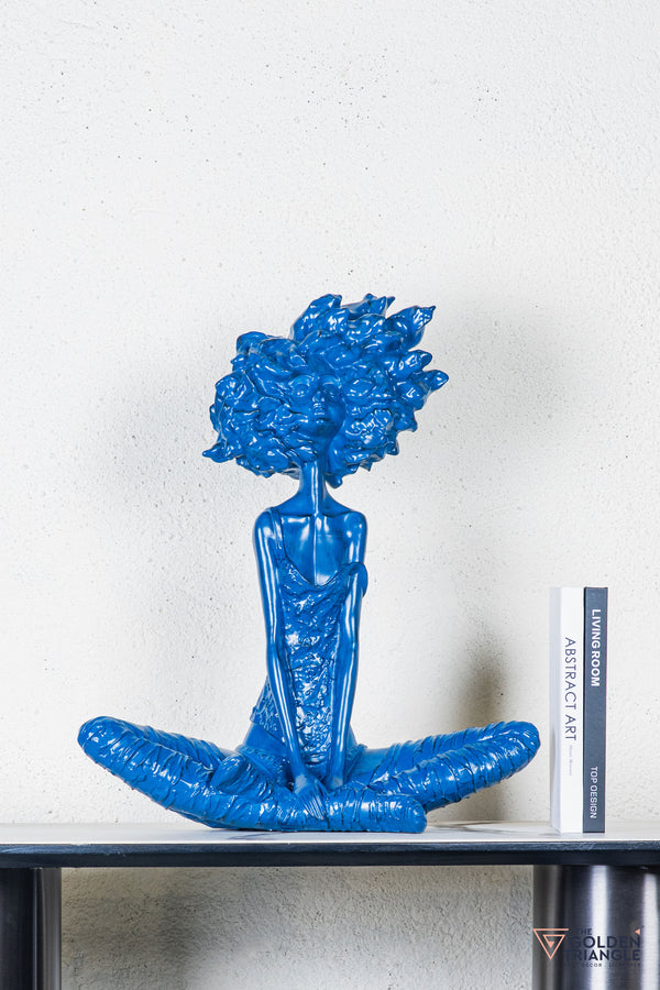 Pixie Sitting Girl Sculpture - Blue