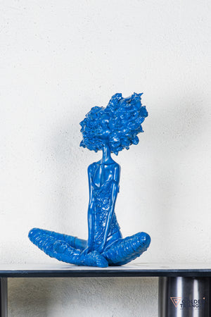 Pixie Sitting Girl Sculpture - Blue