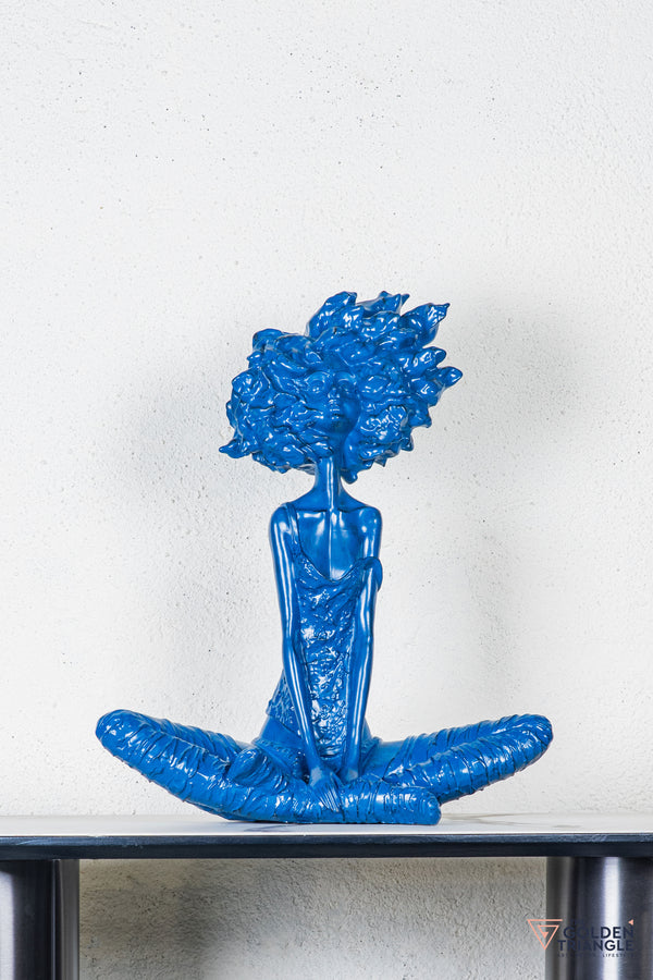 Pixie Sitting Girl Sculpture - Blue