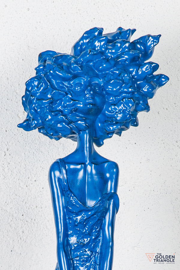 Pixie Sitting Girl Sculpture - Blue
