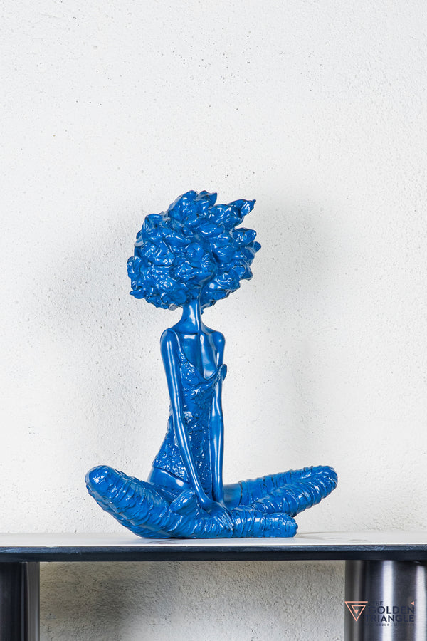 Pixie Sitting Girl Sculpture - Blue